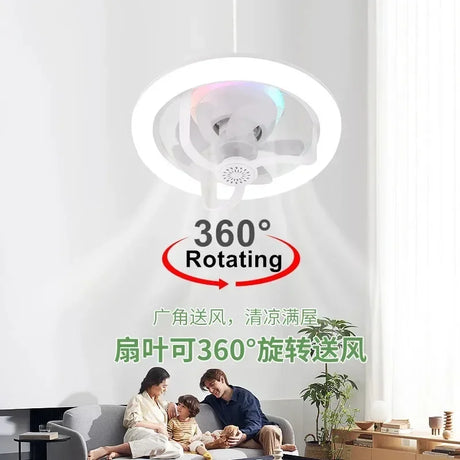 360 Degree Rotating Ceiling Fan Light with Remote Control White and RGB Dimmable LEDs
