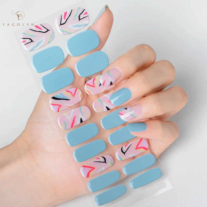 DIY Semi-Cured Gel Nail Art Strips with UV Lamp Effect and Nail Charms - 20 Pack