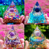 Amethyst and Peridot Energy Generator Orgone Pyramid - Healing Crystal Stone Home Decor Ornament