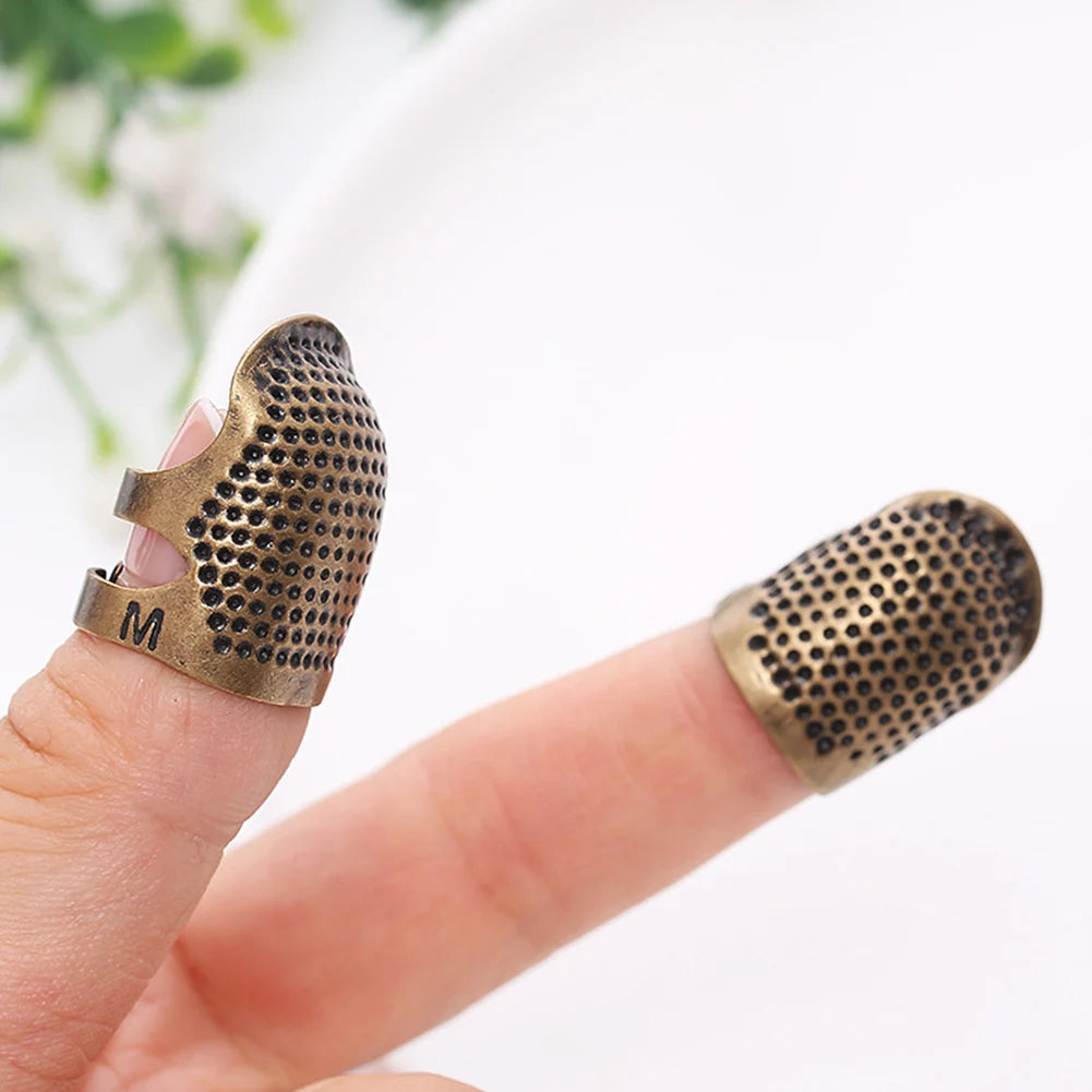 Adjustable Brass Thimble Ring: Antique-Style Finger Protector for Sewing