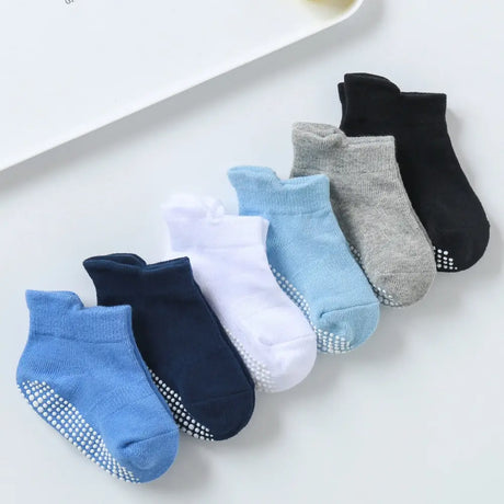 6 Pairs of Cotton Baby Anti-slip Boat Socks For Boys and Girls- Infant Low Cut Socks with Rubber Grips