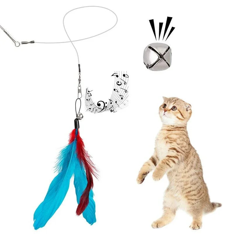 11-Piece Replacement Cat Feather Toy Set with Retractable Stick