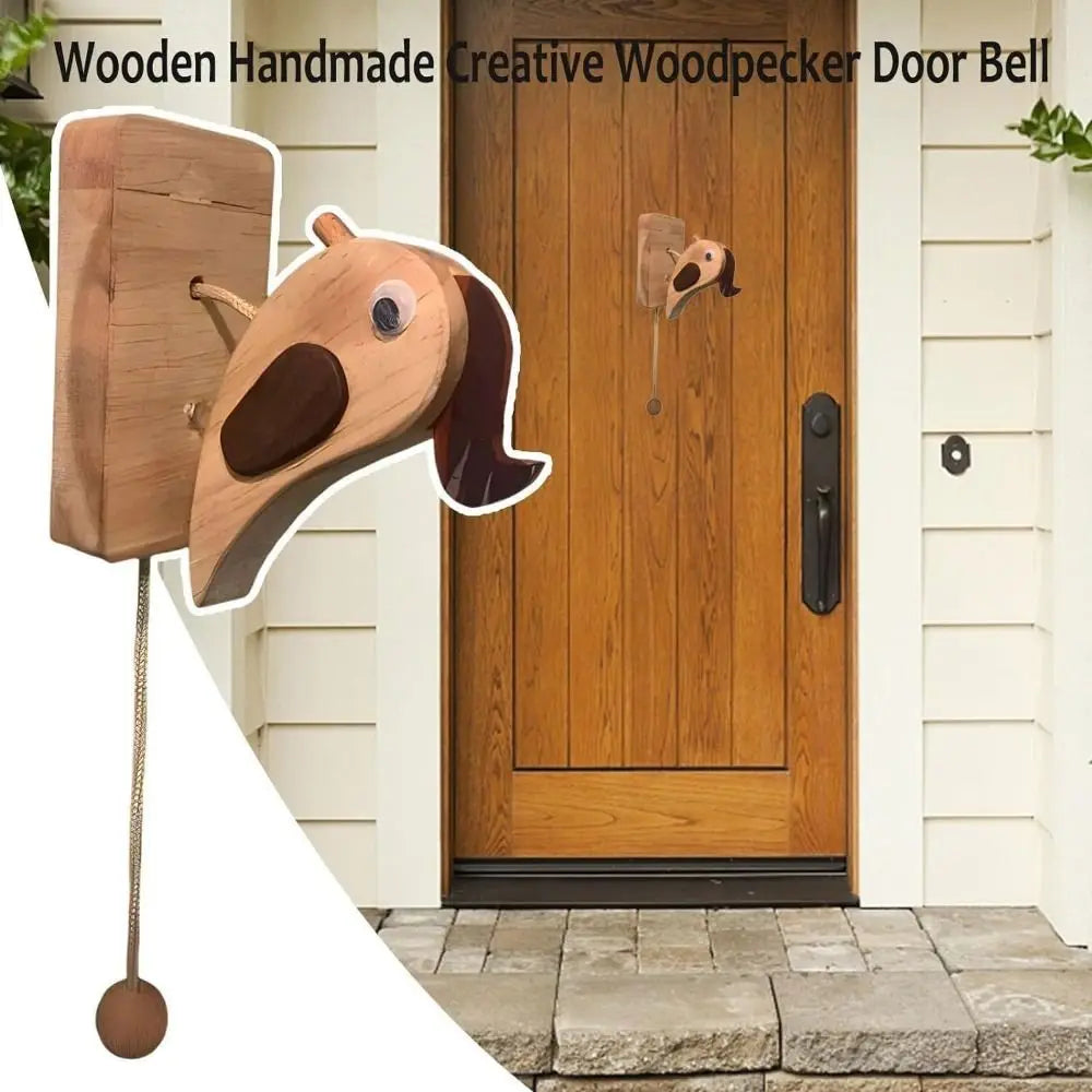 Handcrafted Wooden Woodpecker Doorbell and Decorative Door Knocker