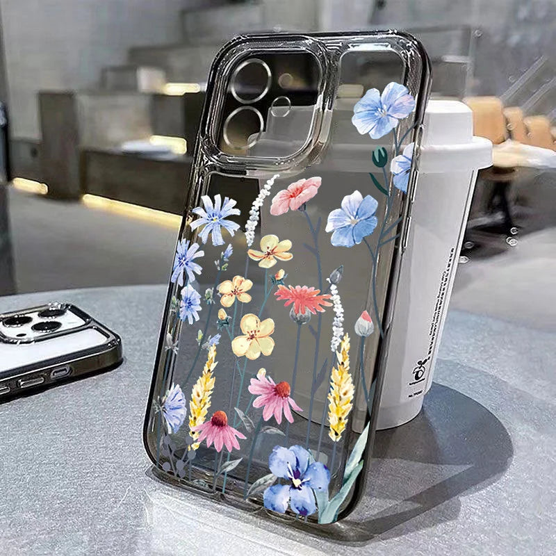 Blossoming Transparent TPU Phone Case for Various iPhone Models