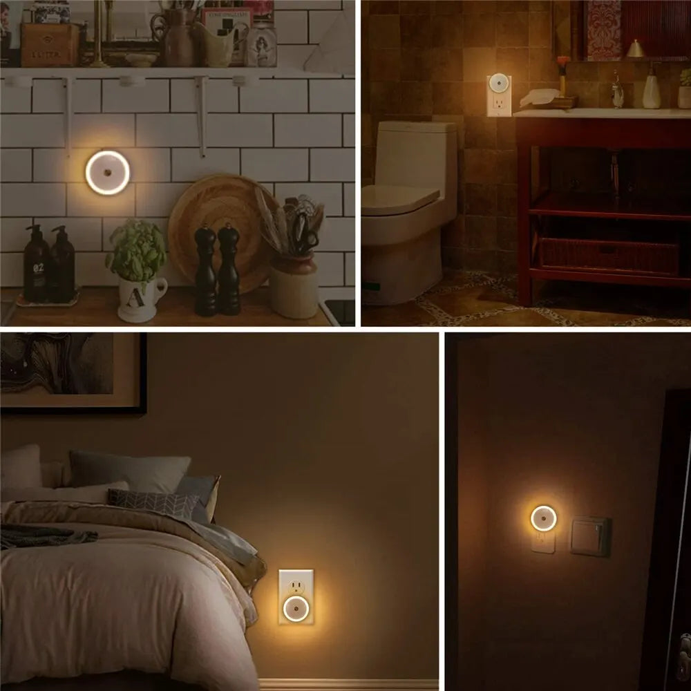 LED Round White Night Light with Dusk To Dawn Sensor for Home and Bathroom