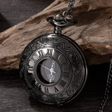 Vintage Charm Black Unisex Quartz Roman Numerals Pocket Watch Necklace