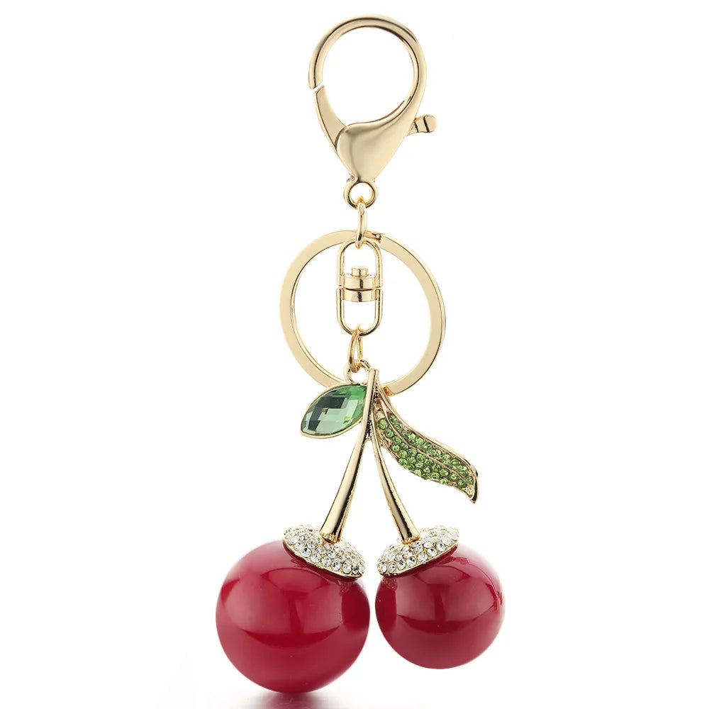 Charming Crystal Rhinestone Red Cherry Keychain Pendant