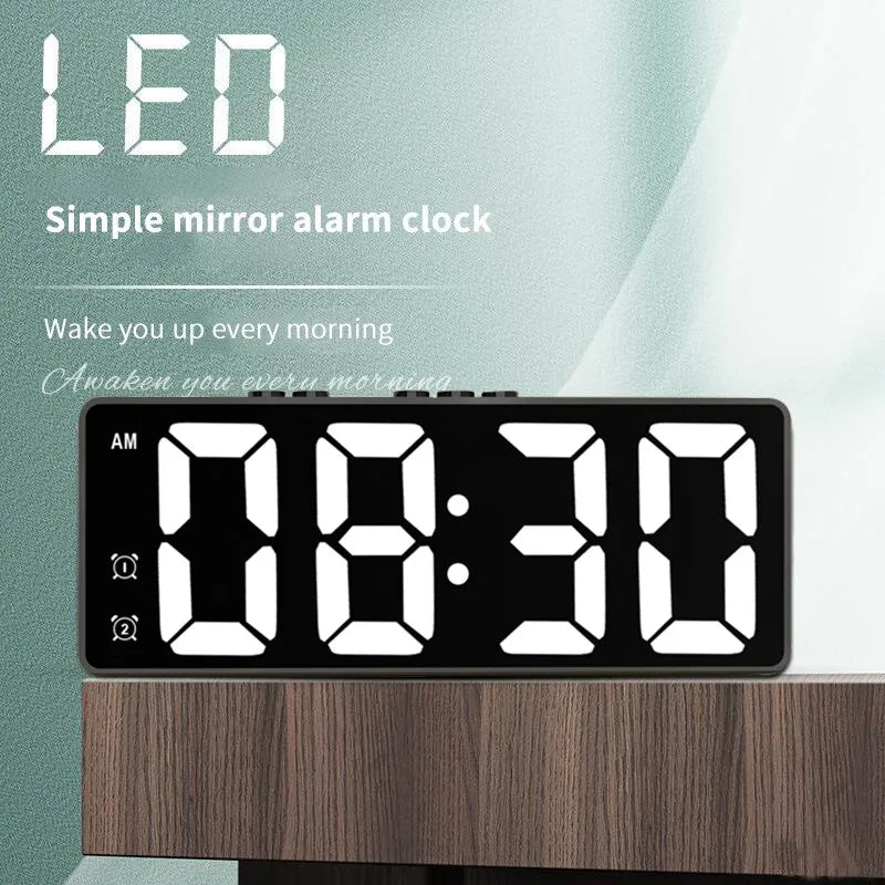 LED Mirror Alarm Clock with Temperature Display and Snooze Function