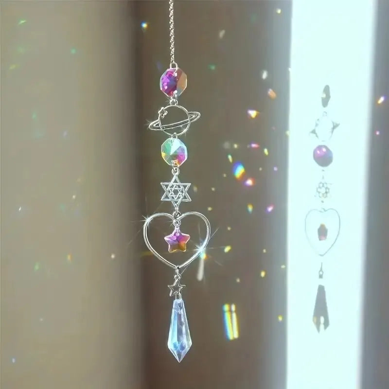 Galaxy Star Moon Crystal Wind Chime Pendant - Elegant Home and Garden Decor Piece