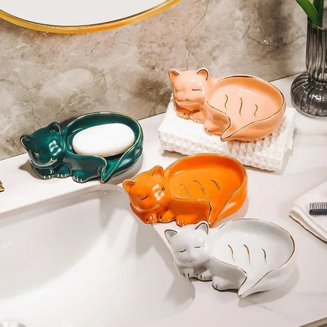 Whimsical Feline Ceramic Soap Dish