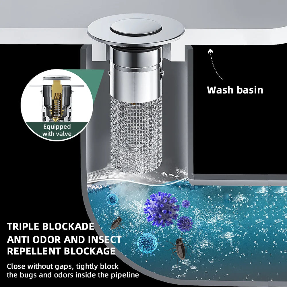 Revolutionary Bathroom and Kitchen Sink Drain Filter with Pop-Up Design