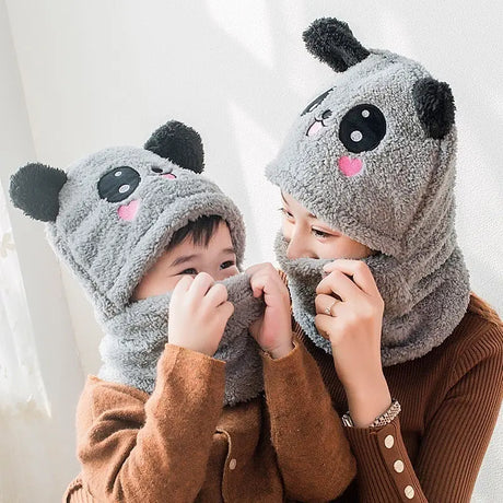 Cozy Cartoon Scarf Hat Set for Kids - Double Layer Wool Warmth