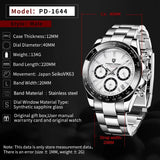 Luxury Chronograph Quartz Men's Business Watch with Sapphire Crystal Dial and Stainless Steel Case