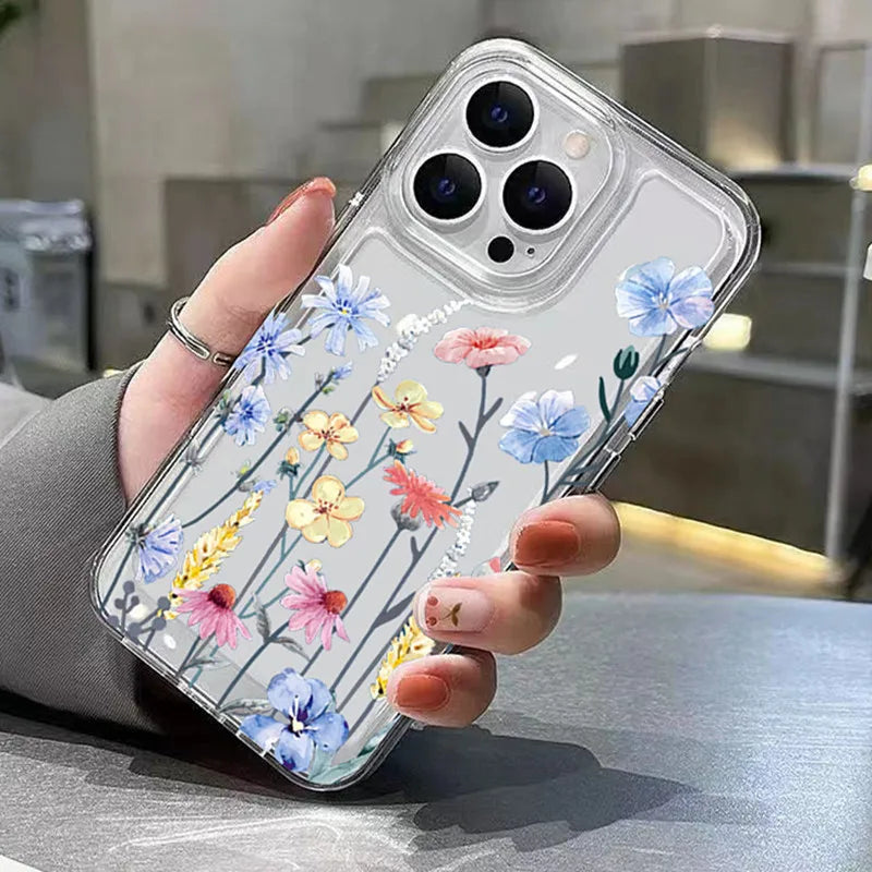 Blossoming Transparent TPU Phone Case for Various iPhone Models