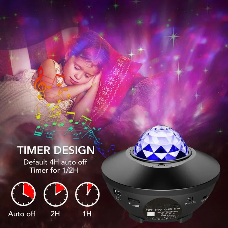 Soothing Starlight Projector: Galaxy Night Light with Ocean Wave Sound Speaker and Dynamic Color Display for Room Decor, Parties, and Gifts