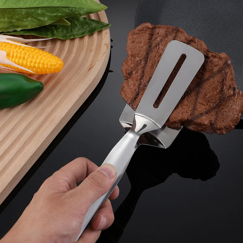 Multi-Use Stainless Steel Kitchen Tool - Frying Shovel, Steak Tongs, Fish Spatula, and Bread Clip