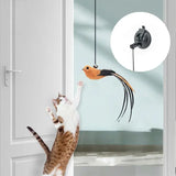 Epoxy Suction Cup Cat Teasing Stick with Steel Wire and Feather Detail