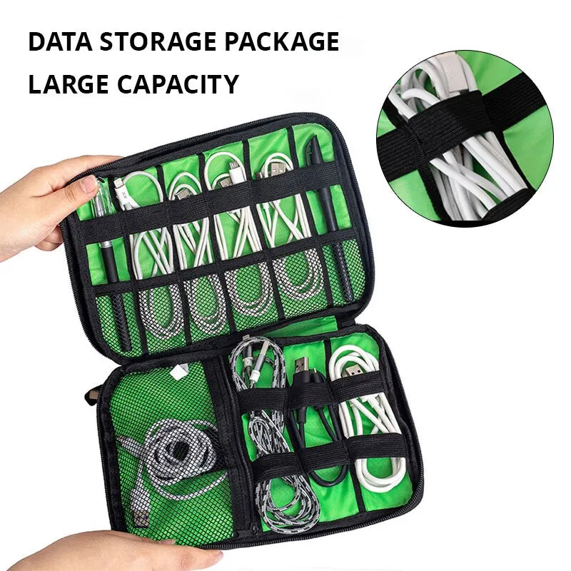 Waterproof Portable Electronic Accessories Organizer in Black and Green