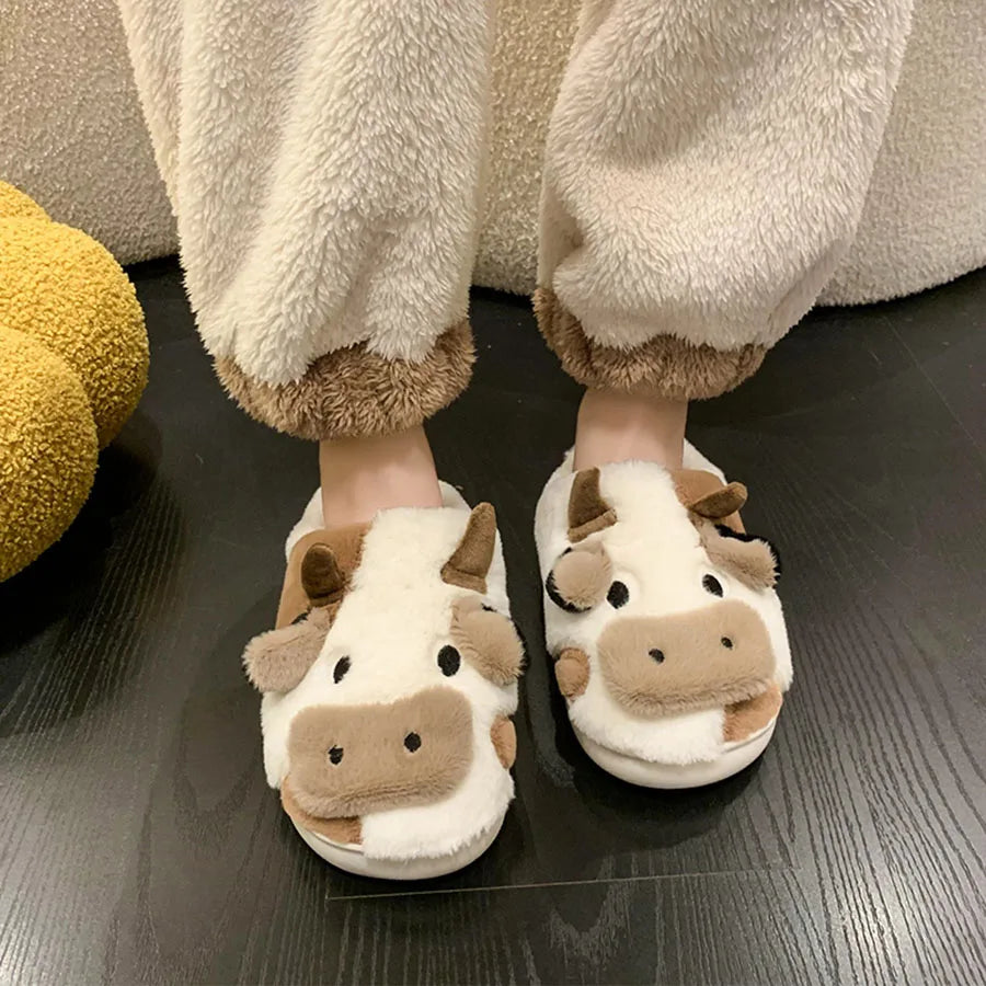 Milk Cow Fluffy Plush Slippers