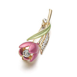 Elegant Tulip Flower Brooch Pin with Sparkling Rhinestones