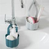 Adjustable Kitchen Sink Hanging Storage Basket with Soap Sponge Holder for Bathroom and Faucet Organization