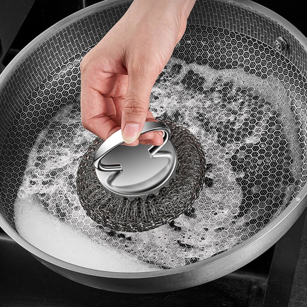 Stainless Steel Kitchenware Scrubber with Handle - Pan Cleaning Brush