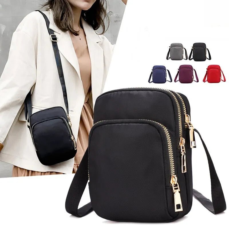 Waterproof Nylon Shoulder Bag with Applique Decoration and Secure Zipper