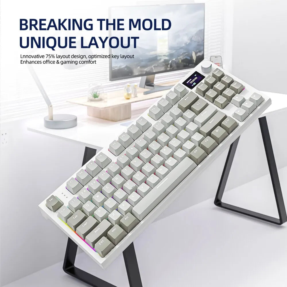 Multifunctional Bluetooth Mechanical Keyboard with Hot-Swappable Tech, Display Screen, and Volume Control