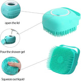 Gentle Silicone Pet Grooming Brush with Shower Gel Dispenser