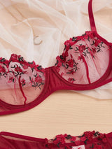 Seductive Embroidered Floral Lingerie Set with Ultra-Thin Bra - Sizes S-4XL