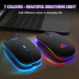 Wireless Dual Mode Ergonomic RGB Mouse - Rechargeable and Silent Click for PC iPad Laptop Cell Phone TV