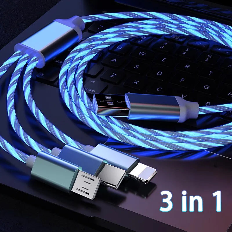 Universal 3 in 1 Glowing LED Light Fast Charging Cable