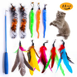 11-Piece Replacement Cat Feather Toy Set with Retractable Stick