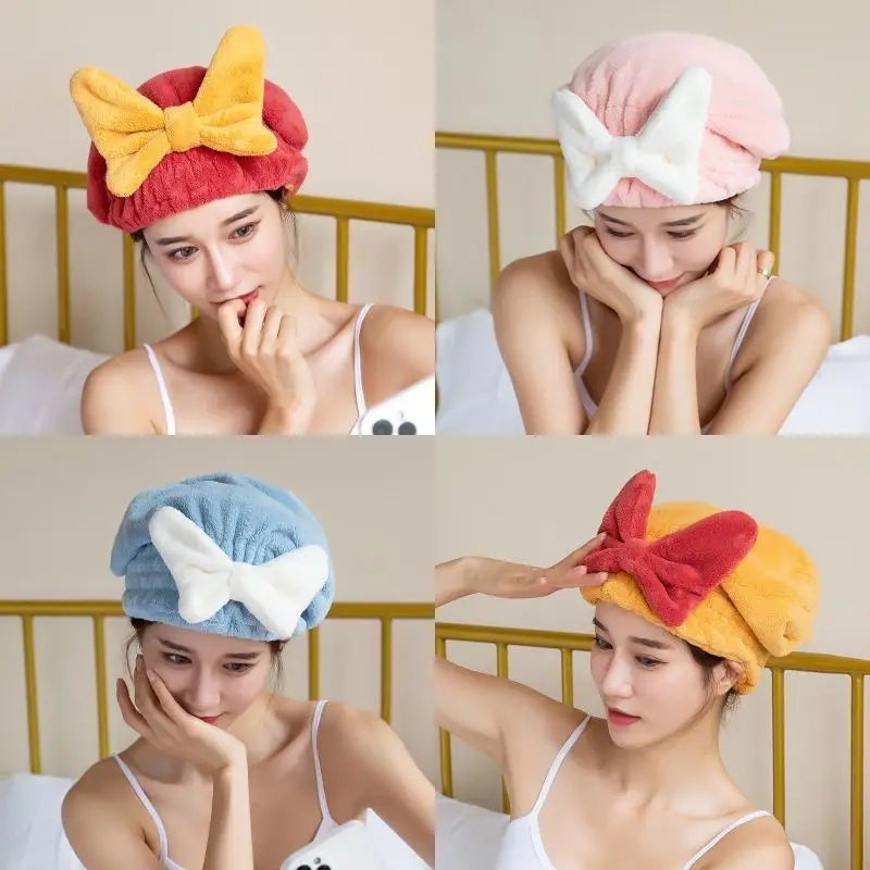 Cute Velvet Hair Drying Caps: Super Absorbent Head Towels for Quick Dry and Comfort