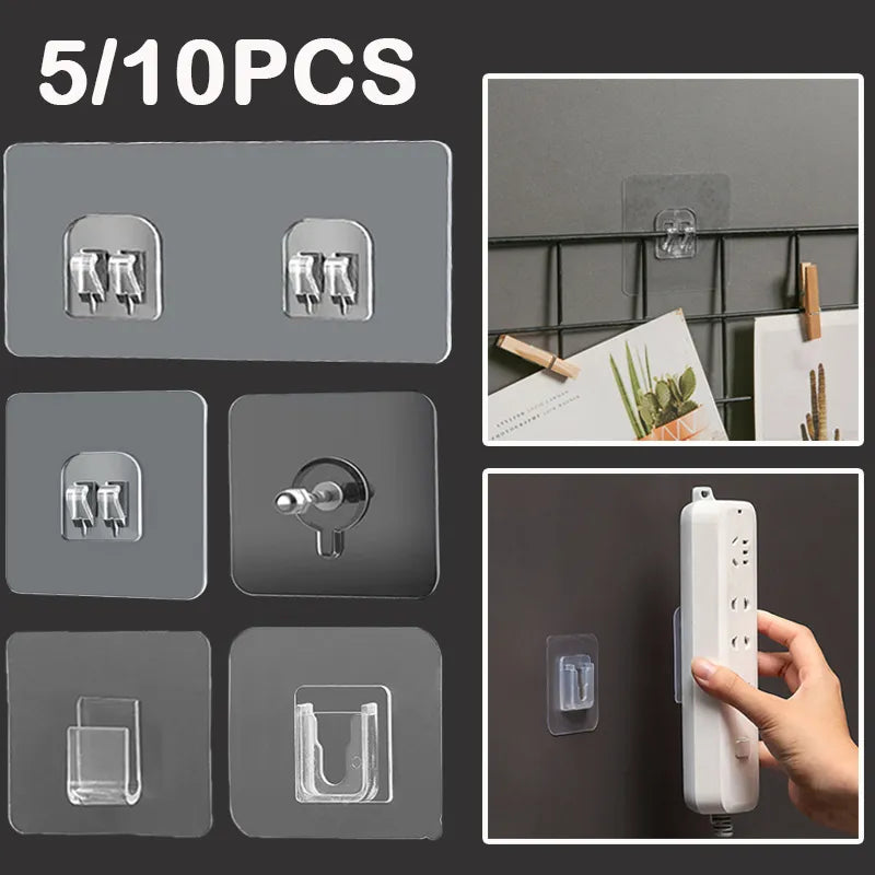 Innovative Transparent Adhesive Hooks for Wall Mounting Wire Shelf Rack - Set of 5/10 Pieces