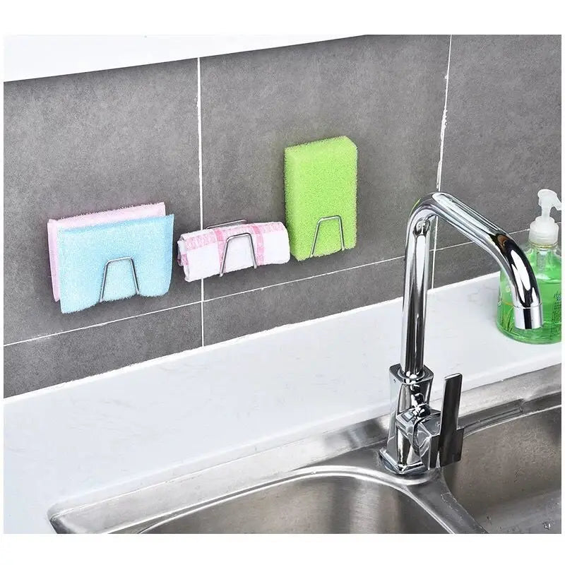 Kitchen Stainless Steel Sink Sponge Holder with Self-Adhesive Drying Rack