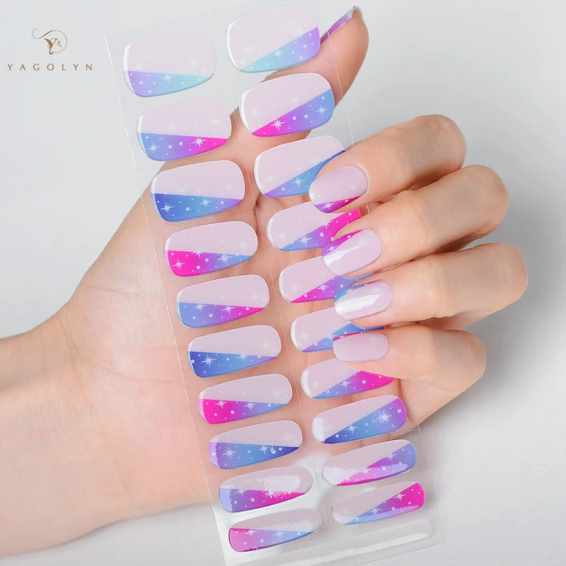 DIY Semi-Cured Gel Nail Art Strips with UV Lamp Effect and Nail Charms - 20 Pack