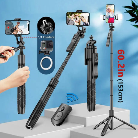 Versatile Bluetooth Selfie Stick and Tripod Stand for GoPro and Smartphones, Foldable and Portable for Steady Shooting