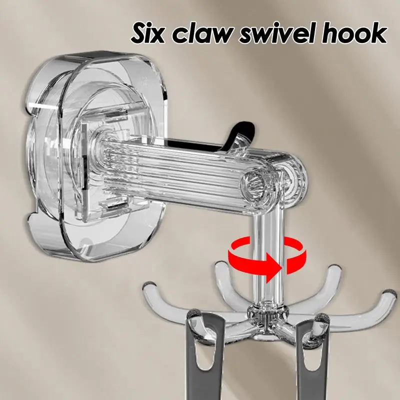 360° Rotating Suction Cup Kitchen Utensil Holder with Six-Claw Swivel Hook