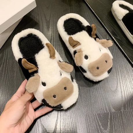 Milk Cow Fluffy Plush Slippers