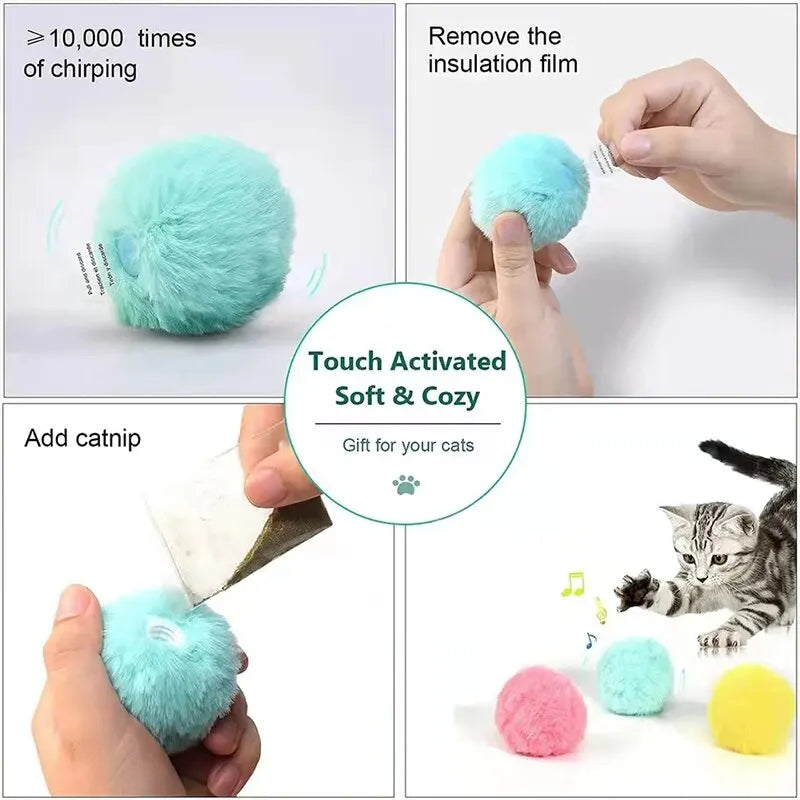 Engaging Catnip Infused Interactive Squeaky Plush Ball Toy