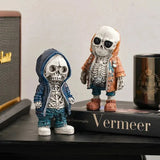 Skeleton Doll Resin Statue with Retro Street Style