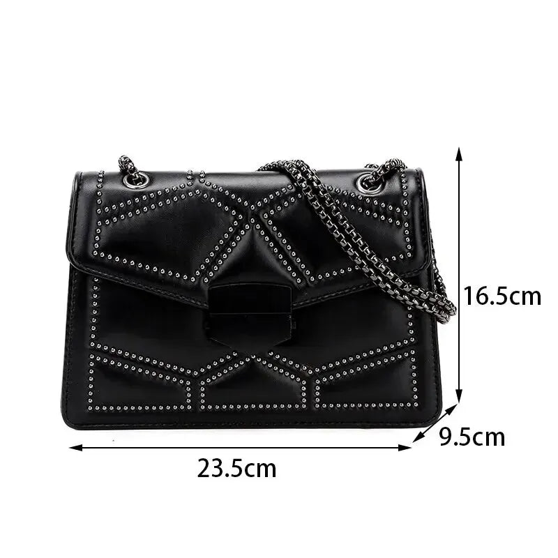 Small Designer Crossbody Bag with Retro Rivet Chain Detail and Durable PU Leather Construction for Women