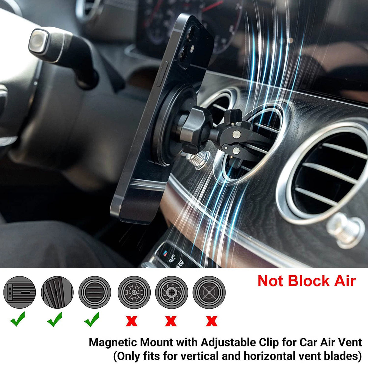 Hands-Free Magnetic Car Phone Mount Compatible with iPhone & Other Devices - Universal Air Vent Holder for Safe Driving