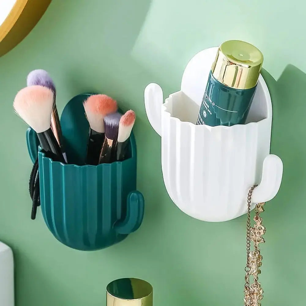 Bathroom Storage Solution with Cactus Themed Wall Organizer