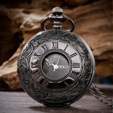 Vintage Charm Black Unisex Quartz Roman Numerals Pocket Watch Necklace