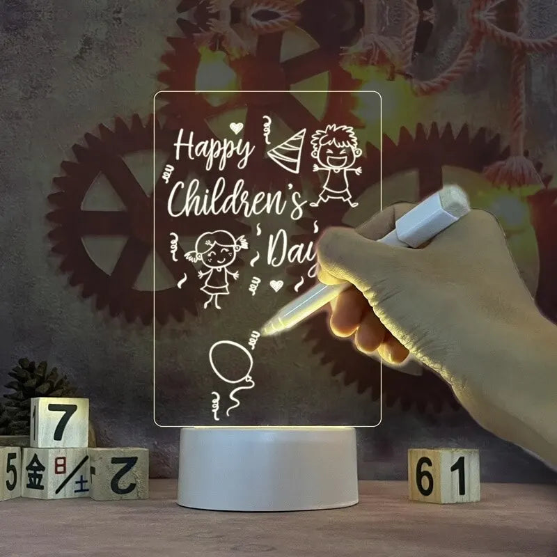 Interactive LED Note Board Night Light with USB Message Board and Pen - Unique Gift for Children and Decoration