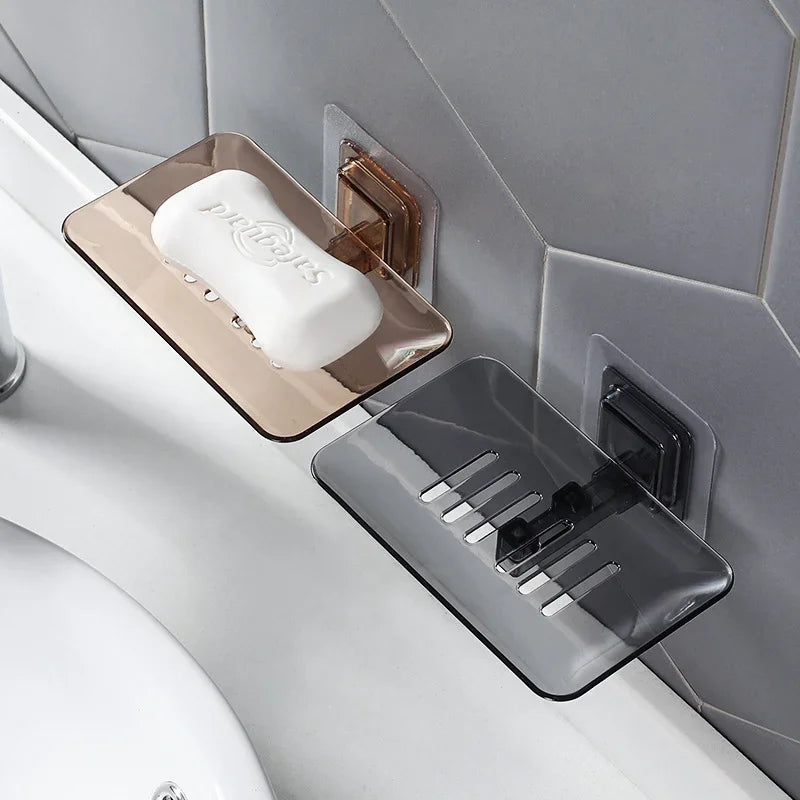 Adhesive Dual-Layer Bathroom Soap Dish with No-Drill Wall Mounting and Efficient Drainage Design