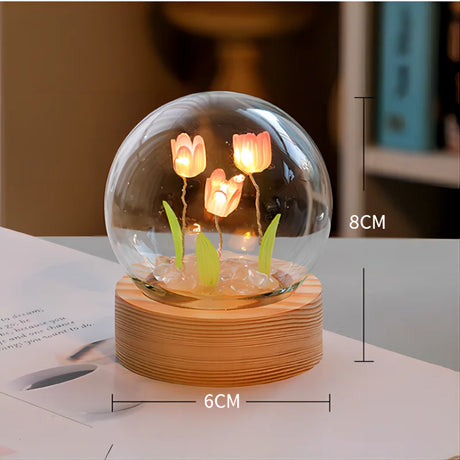 Tulip Blossom Glass LED Night Lamp - Handcrafted Bedroom Decor & Gift