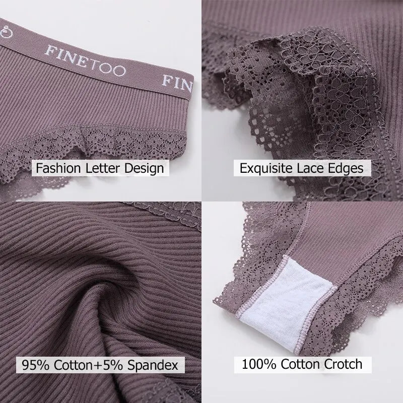 Elegant Lace-Trimmed Cotton Panties Set for Women